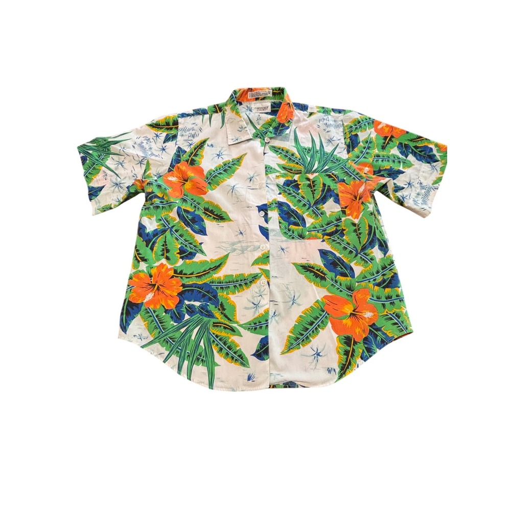 Carriage Court Vintage Tropical Hibiscus Floral Button Down Shirt Mens Medium